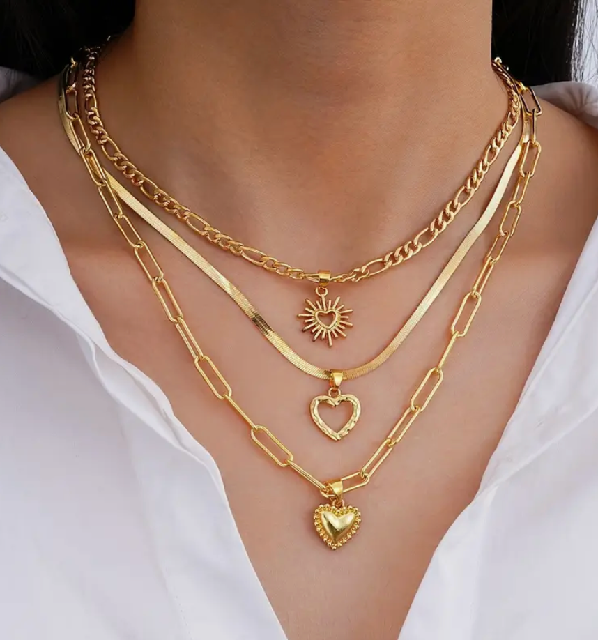 Set 3 collares de corazón